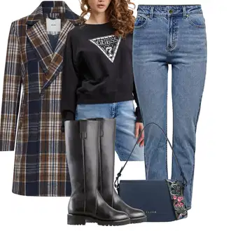 Outfity z džínu Rovná noha s Šedá Ichi "Cool podzimní outfit"
