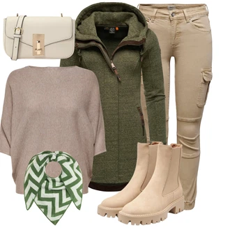 Outfit s Tmavě zelená/Khaki Pletená Mikina s kapucí/Mikina/Originální Mikina/Sportovní Mikina/Mikina s polovičním zipem Ragwear "Outfit na podzim"