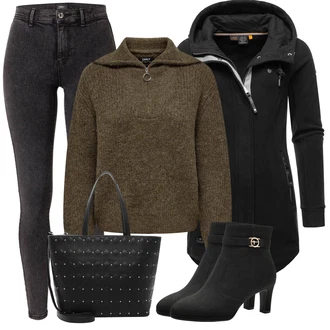 Outfit s Černá Mikina/Pletená Mikina s kapucí/Sportovní Mikina Ragwear "Outfit na podzim"