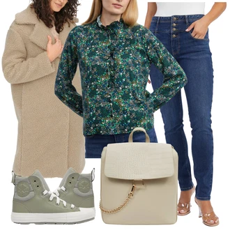 Chuck Taylor All Star Outfit s Tmavě zelená/Zelená Plátěná teniska/Kožené tenisky/Úzká teniska/Teniska s dírkovaným vzorem/Teniska teddy/Zimní tenisky Converse "Outfit na podzim"