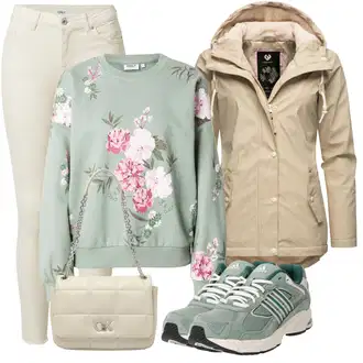 Venkovní Outfit s Světle zelená/Zelená Kožená bunda/Sportovní mikina Only "Outfit na podzim"Look: Cool, Krásný, Venkovní, Romantický, Univerzitní, Sportovní