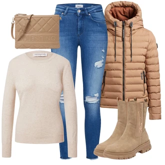 Outfity z džínu Mom Zima s Hnědá/Béžová/Bílá/Khaki Kašmírový Svetr/Jednoduchý Svetr/Vlněný Svetr/Svetr s límečkem pure cashmere nyc "Outfit na podzim"Look: Pro Dům, Mom, Old Money