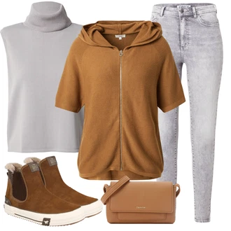 Outfit s Šedá/Béžová/Hnědá/Světle šedá Moderní Svetrová Vest/Jemně Pletený Svetr about you x iconic by tatiana kucharova "Outfit na podzim"