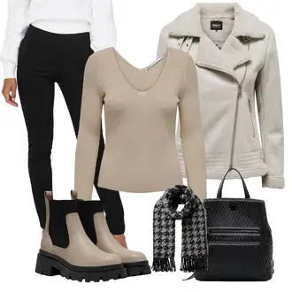 Motorka Zima Outfit s Šedá/Béžová/Khaki/Hnědá Bunda Zimní Bund Only "Outfit na podzim"Look: Motorka, Jízda na koni