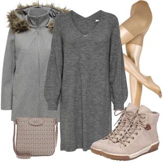 Outfit s Šedá/Světle šedá/Tmavě šedá Šaty Nadměrná velikost šatů/Zimní Pletené Šaty/Zimní šaty s dlouhým rukávem/Dlouhé pletené šaty/Svetrové Šaty JdY "Outfit na podzim"