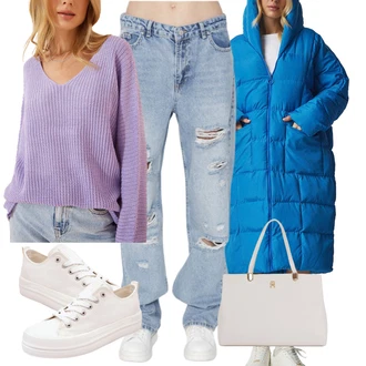 Jízda na koni Outfit s Džín s Širokou Nohavicí/Kožená bunda/Kožené bundy/Mom Jean/Kožená Pánská Bund/Džíny Volného Střihu/Girlfriend Džíny/Dad Džíny/Boyfriend Džínové kalhoty Trendyol "Outfit na podzim"Look: Východ, Volný čas, Jízda na koni