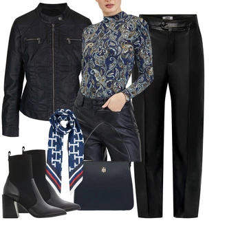 Satén Outfit s Tmavě modrá Šátek Tommy Hilfiger "Outfit na podzim"