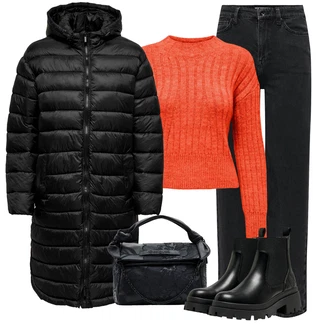 Elegantní Outfit s Černá Chelsea Boty/Kožená bunda/Plochá Kotníková Bota/Gumová Kotníková Bota Only "Outfit na podzim"Look: Lak, Šik, Estetika, S Mokrým Vzhledem, Elegantní, Trendový, Unisex, Metal, Glamourové