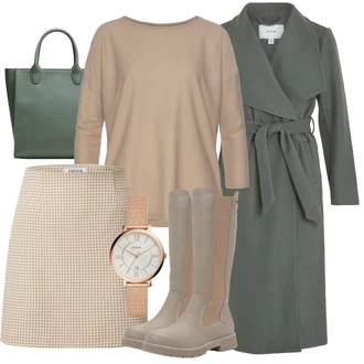 Outfit s Béžová/Hnědá/Khaki Kozačka se zipem/Jezdecká Bota/Dlouhá Kozačka/Holínky/Bota se širokým nohavici/Nepromokavá Kozačka/Kozačka po Kolena Tom Tailor "Outfit na podzim"
