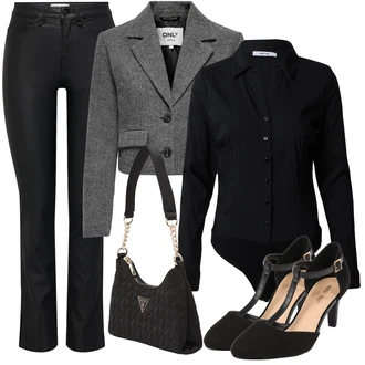 Outfit s Černá Kožená Kalhoty/Jeggings/Zvonová Kalhoty Kožené Zvonové Kalhoty/Úzká Kalhoty/Kalhoty z Umělé Kůže/Kalhoty Bootcut/Kalhoty se Štěrbinou/Skinny Kalhoty/Motorkářská kalhoty/Nezařazené Only "Outfit na podzim"