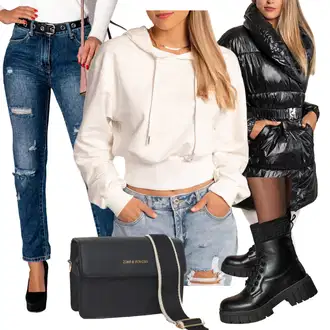 Kombinacije od trapera Zima sa Pink/Bež/Plava Zimska Jakna fenzy "Outfit za slobodno vrijeme"