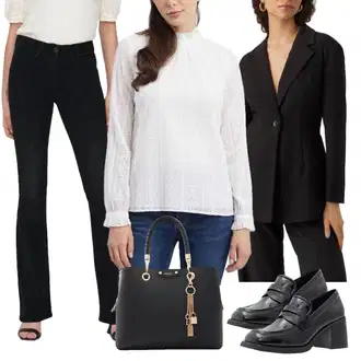 Outfit sa Bijela/Zeleno/Krem/Siva/Tamnocrvena Bluza s Podignutim Ovratnikom/Engleska Bluza s Broderie/Dječja igračka orsay "Outfit za ured"