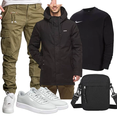 Lang Schwarz/Beige Wachsjacke/Parka-übergangsjacke/Winter Parka Ragwear kombinieren mit Schwarz/Beige Wachsjacke/Parka-übergangsjacke/Winter Parka Ragwear