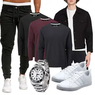 Party Outfits Schön mit Schwarz/Creme Übergangsjacke/Crop Jacke/Shirtjacke/Vintage Jacke/Cordjacke/Kurze Jeansjacke/Kurzjacke levi's "Perfekt für den Herbst"Look: Workwear, Smart Casual, Skater, Coole, Schön, Retro