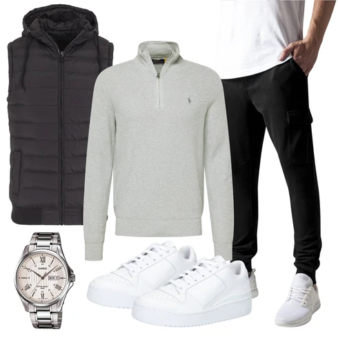 Kurz Grau/Silber/Khaki Pullover mit Reißverschluss/Polo-Pullover/Half-zip Hoodie/Pullover mit Stehkragen Polo Ralph Lauren kombinieren