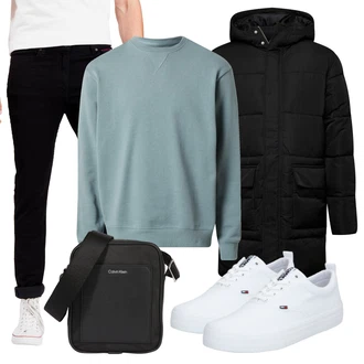 Outfit mit Schwarz Langer Daunenmantel/Steppmantel/Kapuzenmantel/Langer Wintermantel/Parka/Wintermantel/Daunenmantel trapp "Perfekt für den Herbst"
