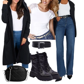 Džínovina Outfit s Modrá/Oranžová/Růžová/Tmavě modrá/Hnědá Formální Košile/Džíny Volného Střihu/Džín s Širokou Nohavicí/Dad Džíny/Mom Jean/Kožená bunda/Kožená Pánská Bund Trendyol "Perfekt na podzim"