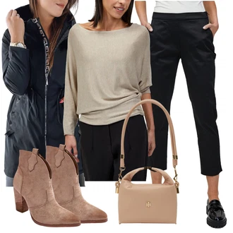 Outfit s Šedá/Hnědá/Béžová/Khaki Pončo & Kimono Pletené pončo/Pončo/Kardigán s kulatým výstřihem/Zavinovací svetr orsay "Perfekt na podzim"
