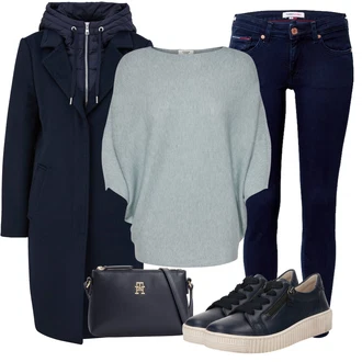 Dlouhé Outfit s Tmavě modrá/Modrá Přechodový Kabát/Scuba Kabát/Duffle Kabát/Zimní Kabát Vlněný kabát/Kabát se Zipem/Kabát s Úzkým Střihem/Pláštěnka & Funkční Kabát/Vlněný Kabát/Midi Kabát S.Oliver "Perfekt na podzim"