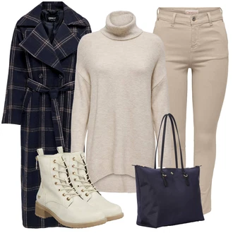 Outfit s Tmavě Modrá/Modrá/Světle Modrá Přechodový Kabát/Zimní Kabát Vlněný kabát/Dlouhý kabát/Dlouhý Zimní Kabát/Trenčkot/Trenčkot/Midi Kabát/Vlněný Kabát/Kašmírový Kabát/Vintage Kabát/Oversize Kabát/Dlouhý Kabát Only "Perfekt na podzim"