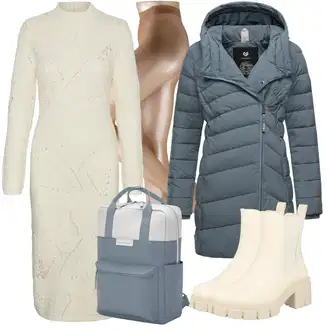 Layered Outfit s Šedá/Modrá/Světle modrá Zimní Kabát/Péřový Kabát/Prošívaný kabát/Přechodový Kabát/Kabát se Zipem/Kabát s Kapucí/Lehký Kabát Ragwear "Perfekt na podzim"Look: Layered, Venkovní, Příliš oblečený, Bezešvé, Sportovní