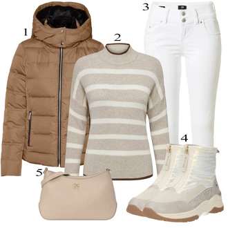 Kratka outfit mit Rjava/Bež/Khaki Pulover Carmen/Preprost Pulover/Volnen Pulover/Pulover Nicki/Črtasti Pulover Only "Obleka za jesen"