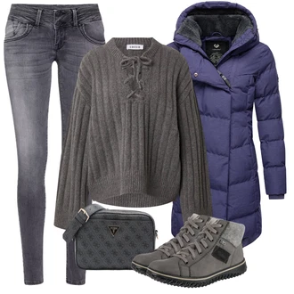 Pavla Outfit s Modrá/Tmavě Modrá/Fialová Zimní Kabát/Dlouhý Péřový Kabát/Péřový Kabát/Kabát s Kapucí/Prošívaný kabát Ragwear "Perfekt na podzim"