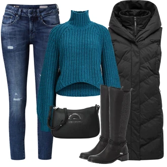 Outfit s Černá/Tmavě šedá/Šedá Letní peřová bunda/Puchová Bund/Dlouhé bundy/Bunda na přetažení přes hlavu/Nafukovací Bund/Zimní Bund/Zimní Parka Ragwear "Perfekt na podzim"