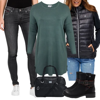 Outfit s Černá Gumová Kotníková Bota/Kotníková Bota Na Podpatku Wrangler "Perfekt na podzim"