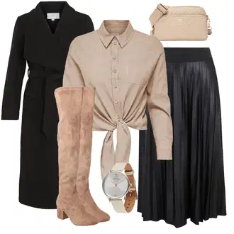 Festival Outfit s Černá/Šedá/Tmavě šedá Sukně do Délky Lýtka/Křesťanská Sukně/Dlouhá Sukně/Maxi Sukně/Midi Sukně/Moderní Sukně/Plisovaná Sukně/Sukně Pro Matriku Vila "Perfekt na podzim"Look: Bar, Koncert, Festival, Zvláštní příležitosti, Divadlo, Matriční úřad