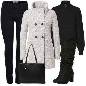 Grunge, Venkovní Outfit s Šedá/Hnědá/Béžová Pletený Fleecový Kabát/Pletený Kabát/Zimní Kabát Vlněný kabát/Vlněný Fleecový Kabát/Kabát Bouclé Only "Perfekt na podzim"Look: Klasické, Francouzské, Pro Dům, Námořní, Moderní, Krásný, Venkovní, Univerzitní