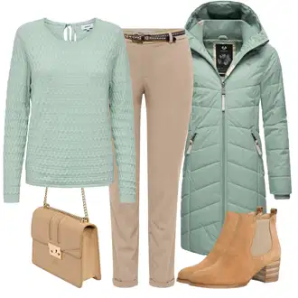 Outfit s Zelená/Tyrkysový/Světle zelená/Světle modrá Zimní Kabát/Kabát s Kapucí/Lehký Kabát/Prošívaný kabát/Kabát se Zipem/Péřový Kabát/Dlouhý Péřový Kabát Ragwear "Perfekt na podzim"