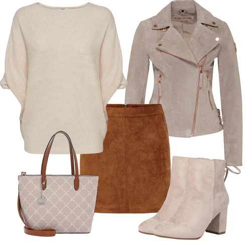 Kombinace Hnědá/Tmavě hnědá Krátká Sukně/Sukně z umělé kůže/Manšestrová sukně/Kožená Sukně Kožená Minisukně/70tá Léta Minisukně/Kožená Sukně VERO MODA kombinovat s Béžová/Khaki/Hnědá/Bílá Oversize Svetr/Svetry s netopýřím rukávem/Vodopádový Svetr/Kašmírový Svetr/Kašmírový Svetr/Jednoduchý Svetr/Vlněný Svetr JdY