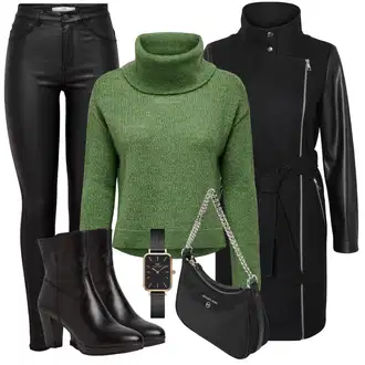 Outfit s Černá Midi Kabát/Kabát se Zipem/Pláštěnka & Funkční Kabát/Scuba Kabát/Umělá Kůže Kabát/Softshellový Kabát VERO MODA "Perfekt na podzim"