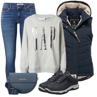 Outfit s Tmavě modrá/Světle modrá Dvojitá bunda/Bunda s Bočním Zipem/Bunda na přetažení přes hlavu/Outdoorové Bundy/Bunda s Kapucí/Sportovní Bund/Hybridní bunda/Bunda 2v1/Zimní Bund/Prošívaná Bunda/Podzimní bunda Ragwear "Perfekt na podzim"