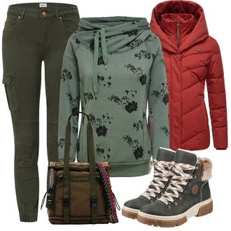 Outfit s Červená/Tmavě červená/Oranžová Prošívaná Bunda/Lyžařská bunda/Sněhová Bund/Puchová Bund/Nafukovací Bund/Podzimní bunda/Letní peřová bunda/Zimní Bund Ragwear "Perfekt na podzim"