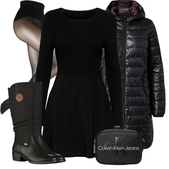 Outfit s Černá Šaty s dlouhým rukávem/Zimní šaty s dlouhým rukávem/Skater šaty/Zimní Pletené Šaty/Pletené Šaty/Svetrové Šaty Only "Perfekt na podzim"