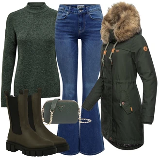 Outfit s Tmavě zelená/Zelená Zimní Bund/Parka Přechodová Bund/Zimní Parka/Bundeswehr Parka Ragwear "Perfekt na podzim"