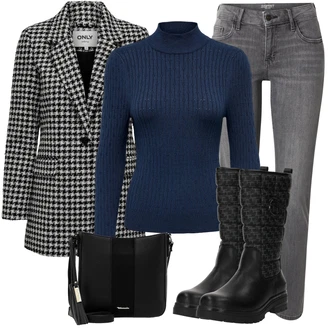 Outfit s Šedá/Světle šedá/Tmavě šedá Rovná Džína/Kožené Boty/Dámské Džíny s Délkou 7/8/Kotníková Bota/Zimní bunda/Kožená bunda/Sportovní boty/Zužující se Džíny/Džíny Regular Fit/Girlfriend Džíny/Džíny s Nízkým Sedem/Slim Fit Džíny ESPRIT "Perfekt na podzim"