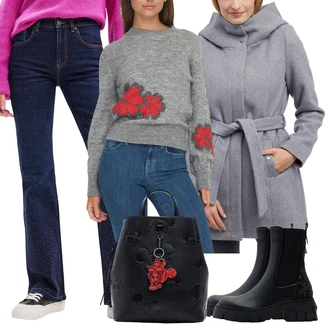 Outfity na podzim Trendový s Černá Desigual "Perfekt na podzim"Look: Techno, Unisex, S Mokrým Vzhledem, Estetika, Trendový, Váhy, Lak