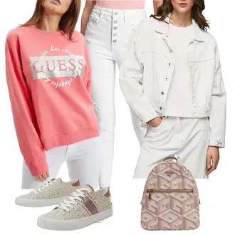 Elastický Outfit s Šedá/Bílá/Béžová/Krémová/Khaki Push up Džín/Kotníková Bota/High Waist Džínové Kalhoty/Kožená bunda/Džíny s Dírou/Zkrácené Džíny/Džíny s Rozparkem/Dámské Džíny s Délkou 7/8 GAP "Podzimní Look"