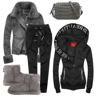 Klasické Mini Kůže Outfit s Šedá/Tmavě zelená/Tmavě šedá/Světle šedá/Hnědá Kozačka Kožená bunda/Zimní Kozačka z jehněčí Kůže/Zimní kotníková bota/Kotníková Bota s Podšívkou/Vycpaná Kozačka/Zimní bota/Klasická Kozačka/Ovčí Kožešinová Bota/Plochá Kotníková Bota UGG "Podzimní Look"Look: Klasické, Pro Dům, Krásný, Venkovní, Nadrozměrné, Premium, Chytrý příležitostný, Sportovní