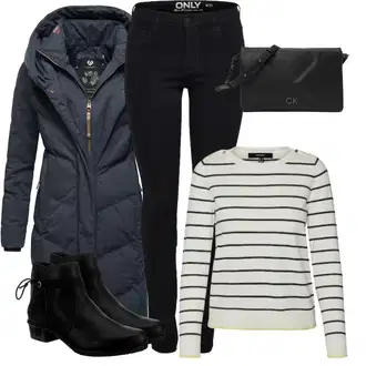 Prošívaný Dlouhé Outfit s Modrá/Tmavě modrá Zimní Kabát/Dlouhý Péřový Kabát/Kabát se Zipem/Prošívaný kabát/Dlouhý Zimní Kabát/Kabát s Kapucí/Péřový Kabát Ragwear "Podzimní Look"