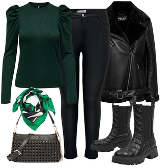 Satén Outfit s Tmavě zelená/Zelená orsay "Podzimní Look"