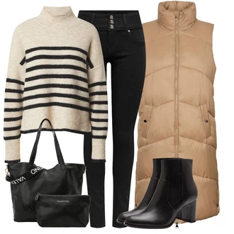 Veslování Outfit s Bílá/Hnědá/Béžová/Khaki Svetr Carmen/Mohair Pullover/Pruhovaný Svetr/Zimní Svetr/Vlněný Svetr/Svetr Niki Only "Podzimní Look"Look: Volný čas, Bowling, Veslování, Apres ski