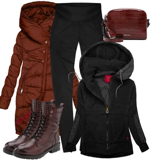 Motorka Outfit s Hnědá/Tmavě červená/Tmavě hnědá/Vínová Šněrovací Kotníková Bota/Kožená kotníková Bota/Motorkářská Bota/Nepromokavá kozačka/Kozačka se zipem/Bojová Bota/Motorkářská Bota Lascana "Podzimní Look"Look: Na Procházku, Motorka, Jízda na koni