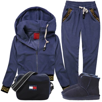 sníh Outfit s Tmavě modrá/Modrá Zimní Kozačka z jehněčí kůže/Pantofle z jehněčí kůže/Pantofel/Zimní bota/Teplá Pantofle/Zimní kotníková bota/Zimní Pantofel/Ovčí Kožešinová Bota/Plochá Kotníková Bota gooce "Podzimní Look"