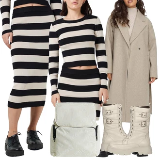 Oblečení se sukní Midi s Béžová/Tmavě modrá/Černá/Bílá/Žlutá Noisy may "Podzimní outfit na volný čas"