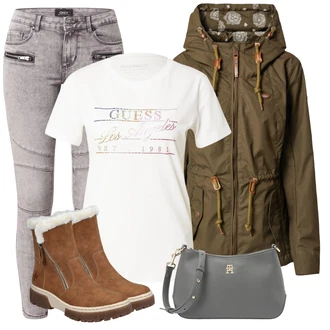 Outfit s Červená/Hnědá Kozačka Zimní kotníková bota/Kozačka se zipem/Kotníková Bota s Podšívkou/Zimní bota/Plochá Kotníková Bota/Zimní Kozačka z jehněčí kůže Rieker "Podzimní outfit na volný čas"