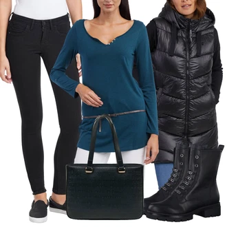 Outfit s Černá/Modrá Love Moschino "Podzimní outfit na volný čas"